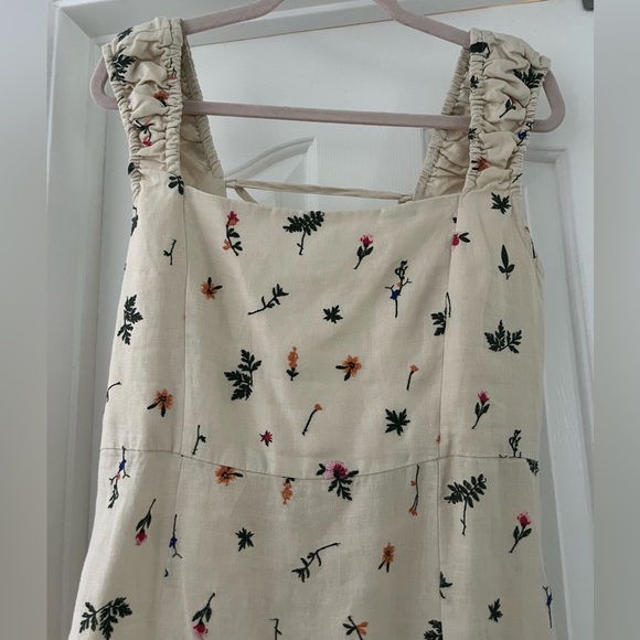 ZARA Embroidered Neutral Floral Linen Dress size Large - Picture 5 of 7